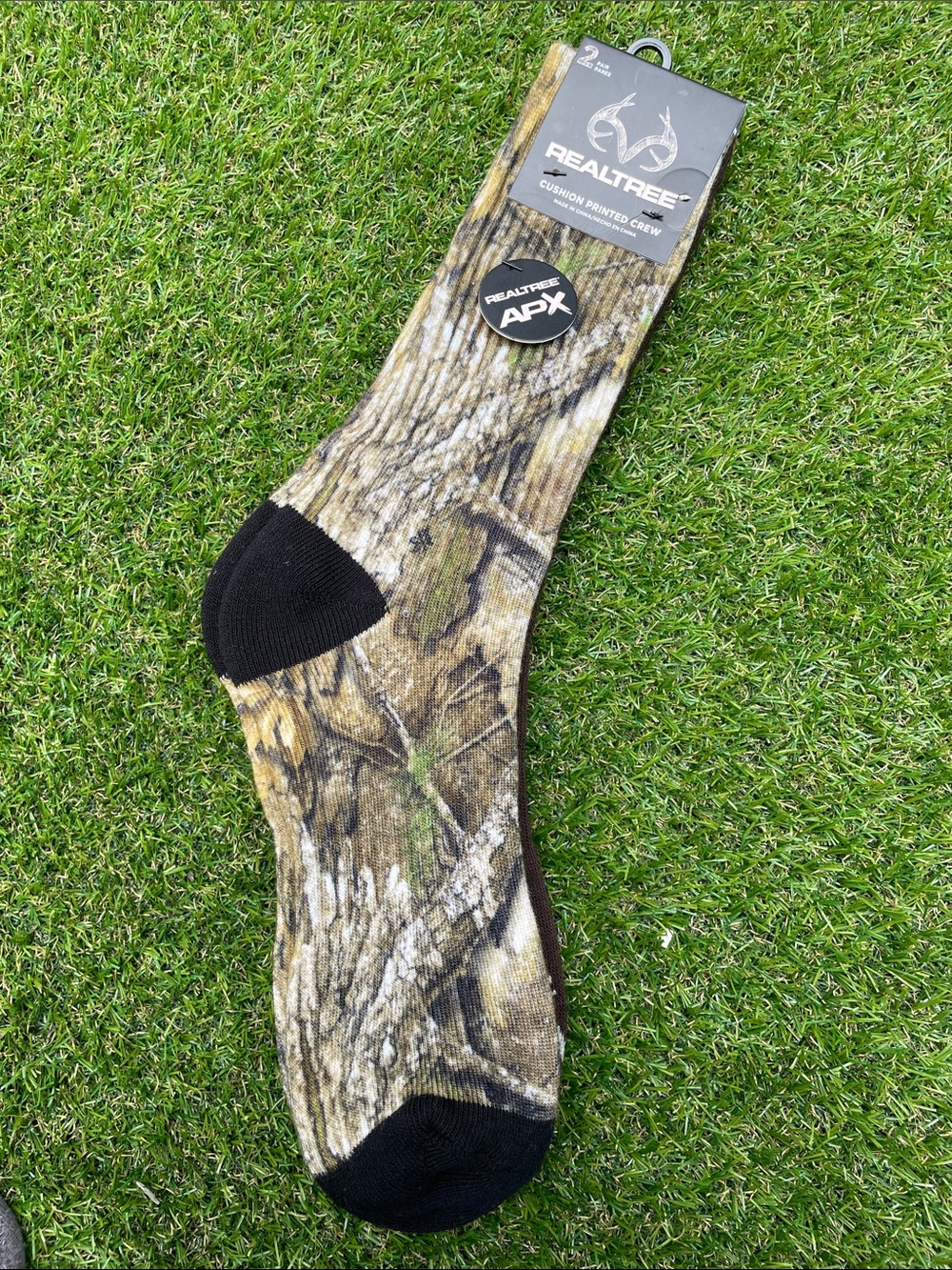 Realtree Camo Crew Sock in Brown and Black 2 Pair